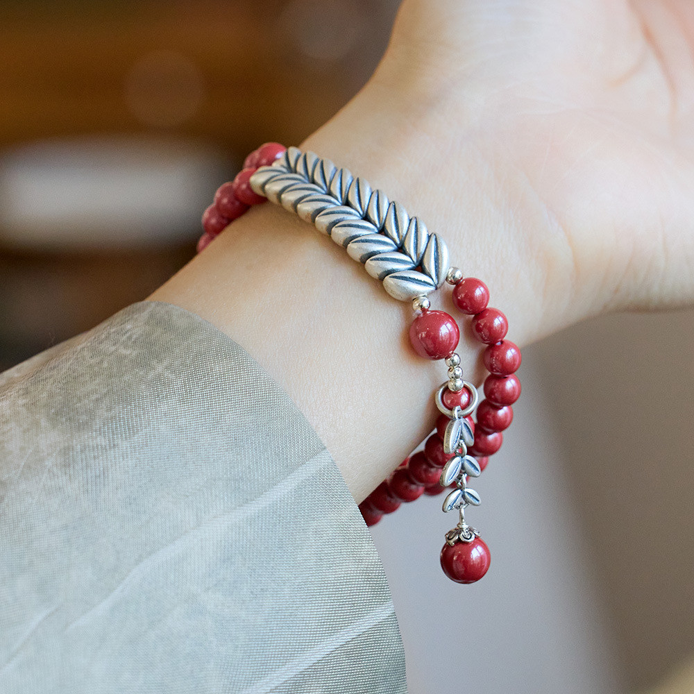 New Cinnabar Beads On Single Loop For Fashion Charm Bracelets Simple Design For Jewelry Crafts jasper Loose Natural Stone Beads Custom Red Cinnabar