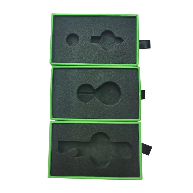 Green Paper Cardboard Stock Gift Box for Car Keychain Pull Out Drawer Custom EVA Insert