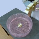 Pink Bottom Round Glass Sink Bowl Bathroom 15 Inch Height 15.8 Inch