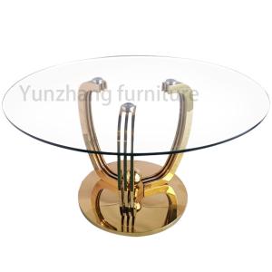 China Luxury Model Round Dining Table Transparent 10mm Thick Tempered Glass Top With Gold Base factory
