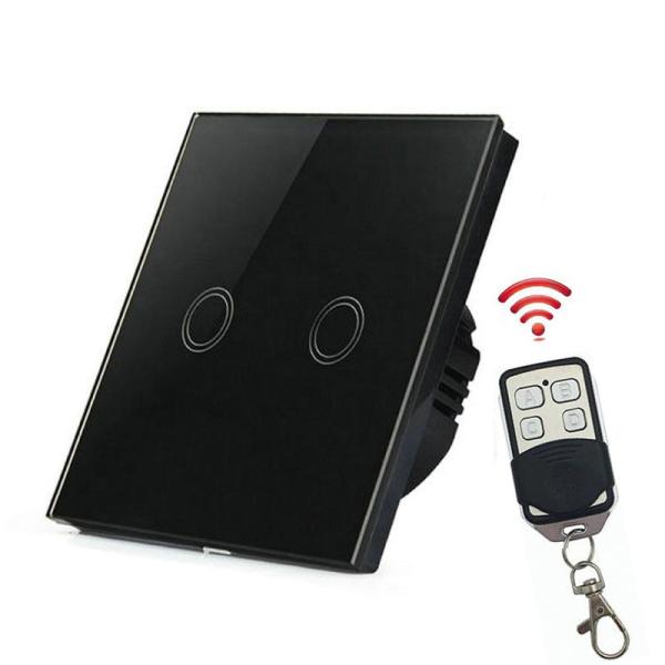 EU Standard 2 gang tempered glass panel capacitive touch sensor switch, light