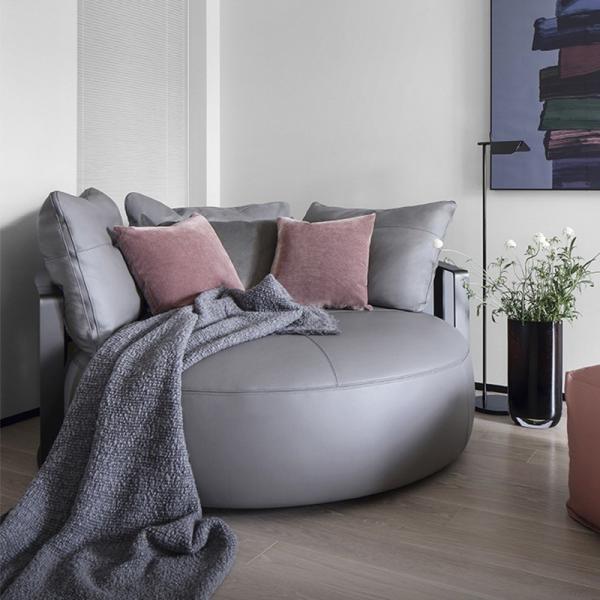 Detachable Custom Sofa Bed Italy Round Large Grey Black Cowhide Sofa Bed