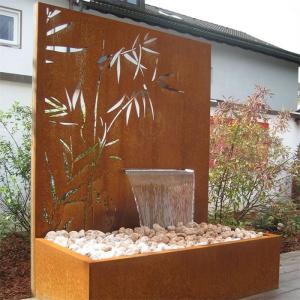 China Garden Rustic Corten Steel Pond Water Fountain With Laser Cut Screen Panel factory