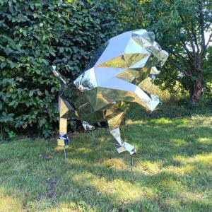 China Landscape Garden Stainless Steel Animal Mirror Polished Large Outdoor Lion Sculpture Statue factory