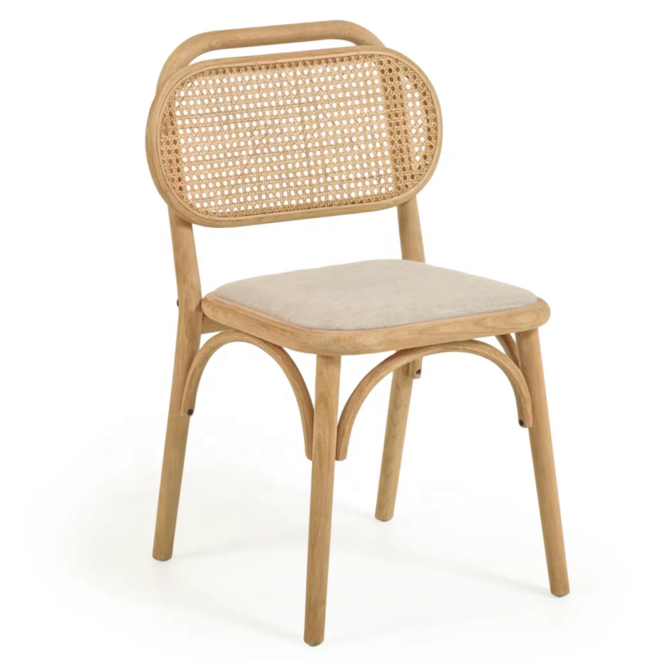 Dining Room Furniture White Linen Fabric Dining Chair with Pad and Curved Backrest Walnut Color Wood in Customized Color