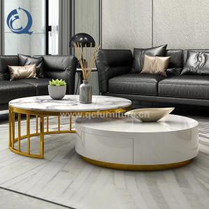 China Leisure Area SS Coffee Table Round Marble Nested Desk With Drawer White factory