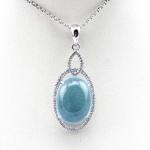 925 Silver Pendant 12mmx15mm Oval Dome Blue Topaz Cubic Zirconia (PSJ034)