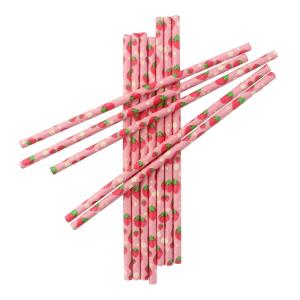 Fruits Pattern Pink Paper Straws Non Toxic Recyclable And Biodegradable