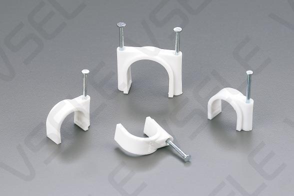 Electric Wire Clips / Round Cable Clips White PE Plastic High Carbon Steel C