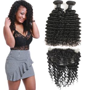 China Soft 9A Pre Plucked 360 Lace Frontal With Bundles Deep Wave OEM Service factory