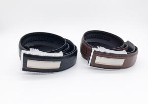China Custom Logo Matte Silver Automatic Buckle Genuine Leather Belts for Men factory