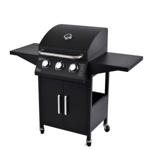China Bistro 3 Burners Gas BBQ Rotisserie Stove with Warming Area and Flat Plate Griddle factory