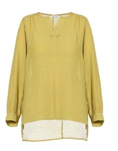 China Light Yellow V Neck Fashion Ladies Blouse With Asymmetrical Hem For Summer / Spring factory