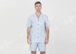 Anti Shrink Mens Button Down Pajamas , Mens Loungewear Shorts Sets Blue Color
