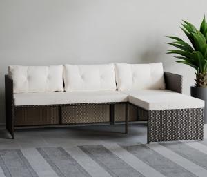 China 3 Seater Rattan Garden Sofa Set Luxury Balcony Leisure Lounge Wicker Patio Fabric factory