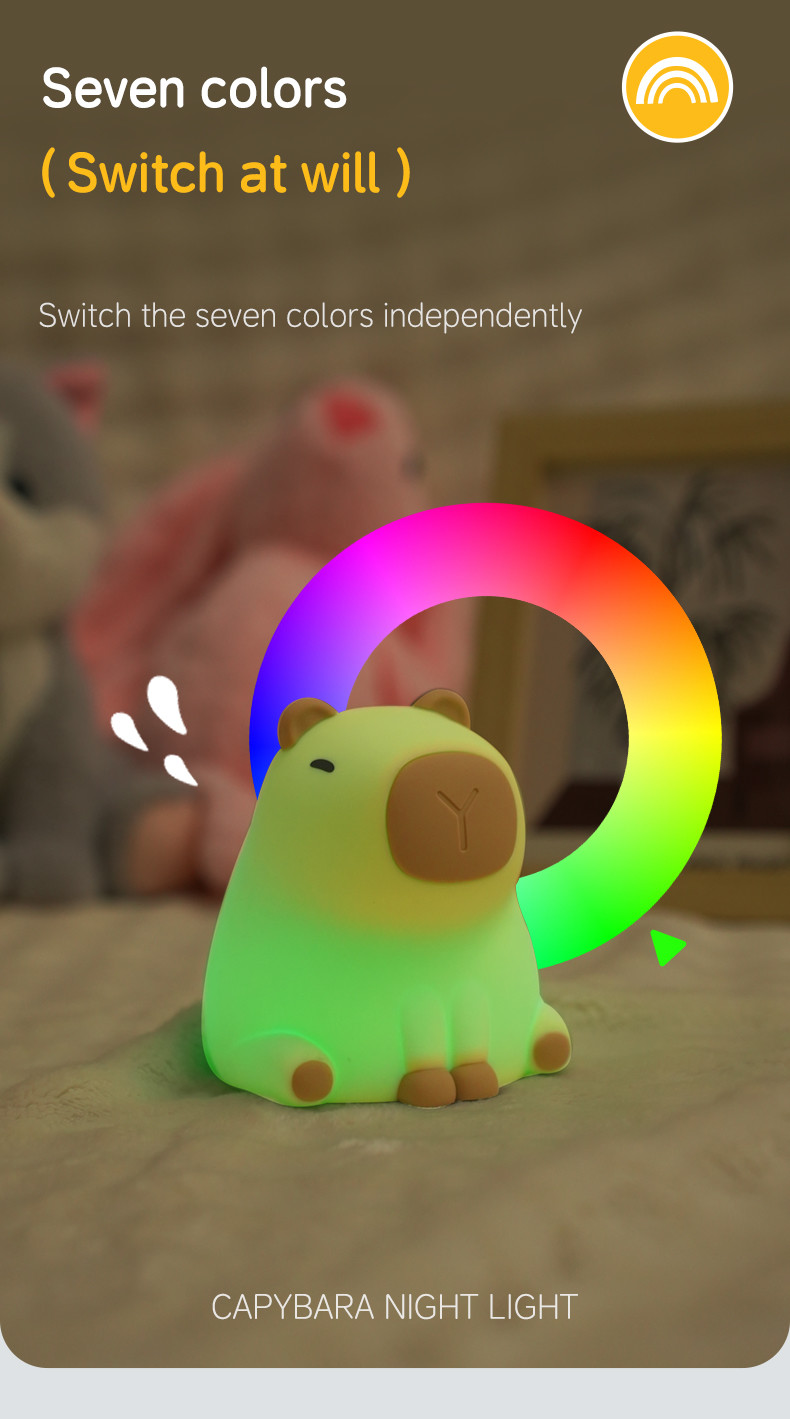 USB Rechargeable Dimming Capybara Night Lighting Silicone Night Lights Children's Bedroom Bedside Table Lamp