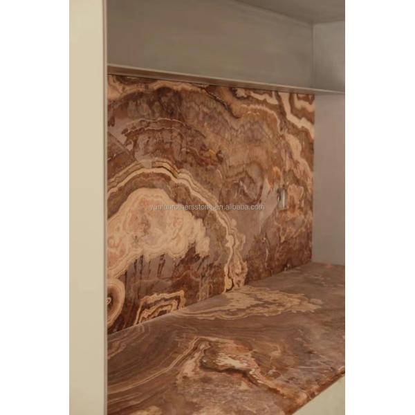 Polished Translucent Natural Tiger Red Onyx Marble for Modern Backlit Jade Hotel Design