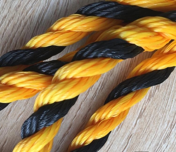 0-1000m Length PE Tiger Rope with High Strength in Yellow and Black 3 Strand Twisted