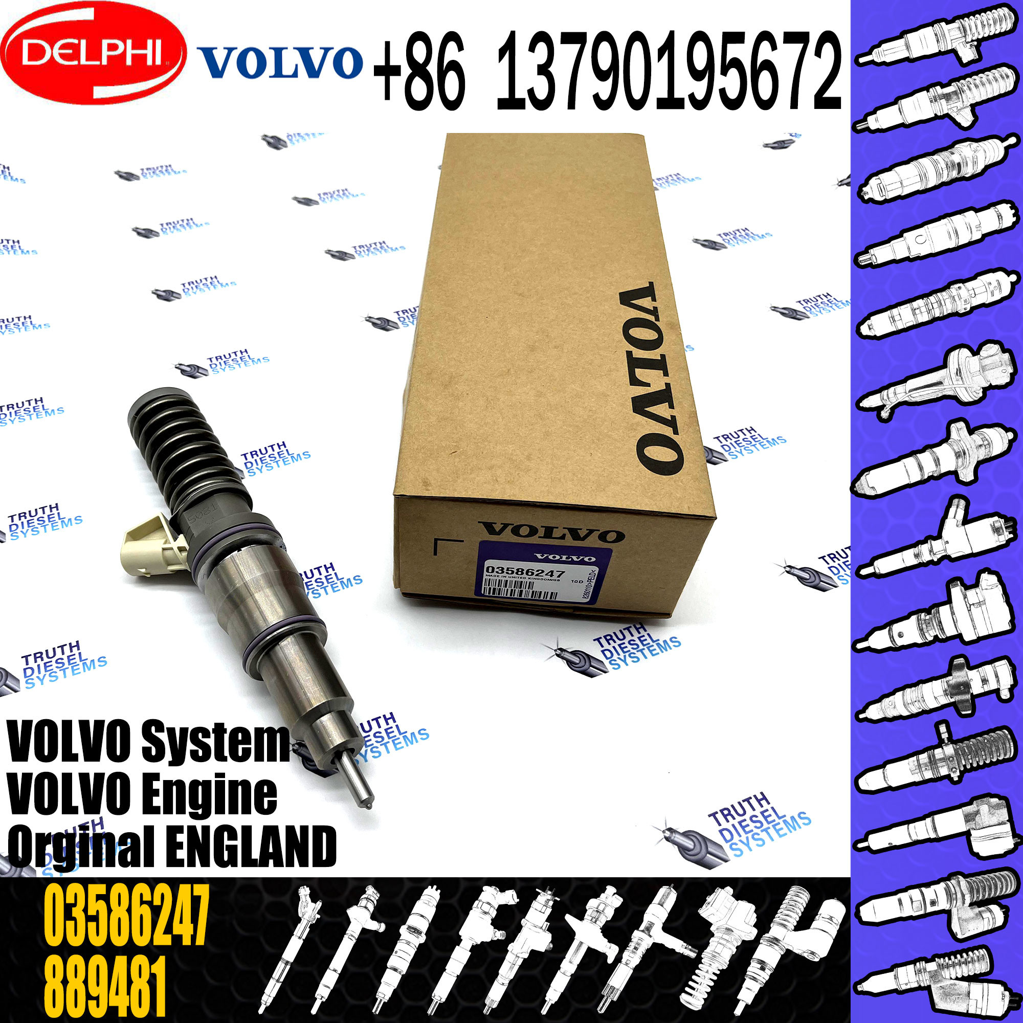 2 PINS diesel injector BEBE4C05001 BEBE4C05002 Diesel Fuel Injector 2for VOVLO 9.0 LITRE MARINE with 9.5 MM BORE L235PBC