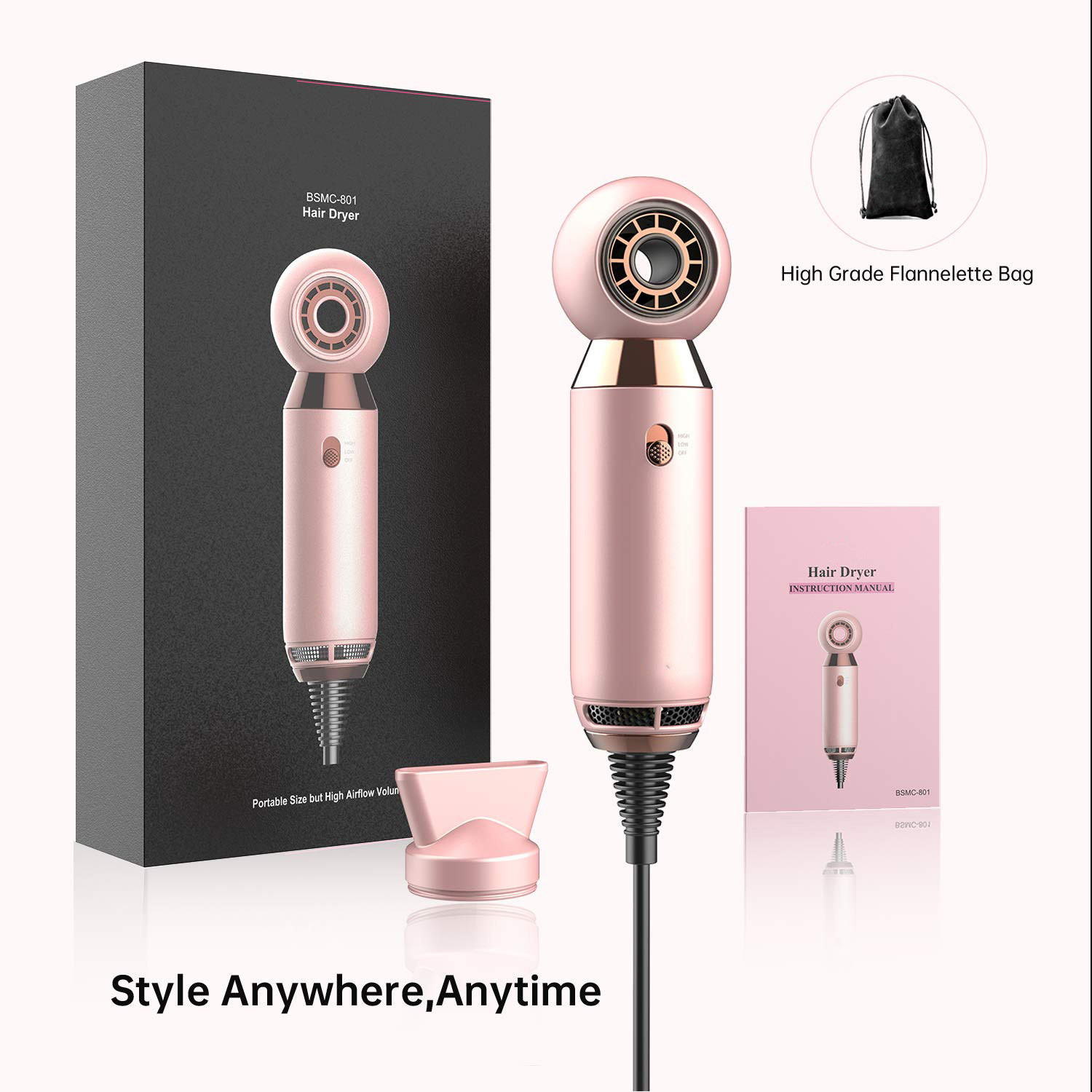 Mini 2 Meter Wire One Step Portable Hair Blow Dryer