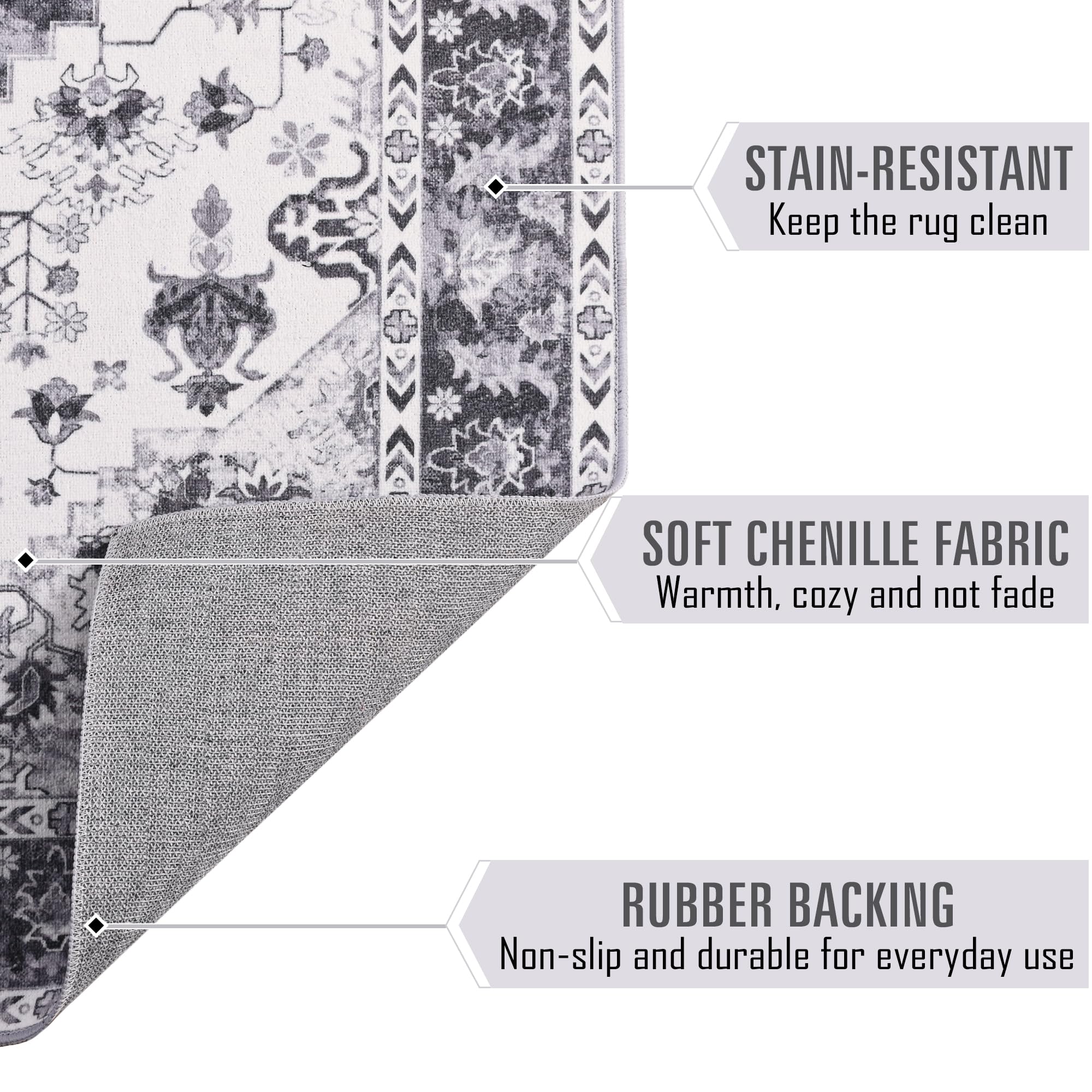 Cushioned Vintage Area Rug for Home Floor Non Slip and Washable Living Room Carpet