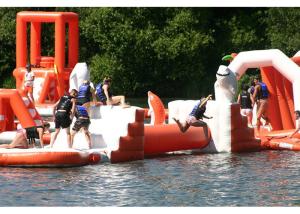 China White And Red Inflatable Floating Water Obstacle / Outdoor Water Sports Park factory