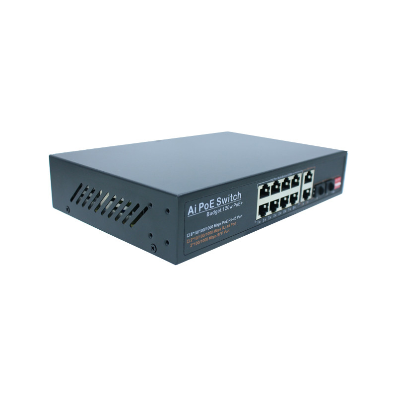 AC 100~240V Industrial Unmanaged POE Switch 8 Gigabit Port 2 Network Port