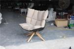 Husk Chair, Fabric husk armchair with solidwood leg