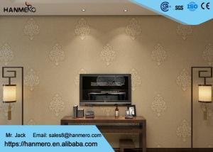 China Brown Damask Embossed European Style Wallpaper Moisture Proof With Natural Plant Fibers factory