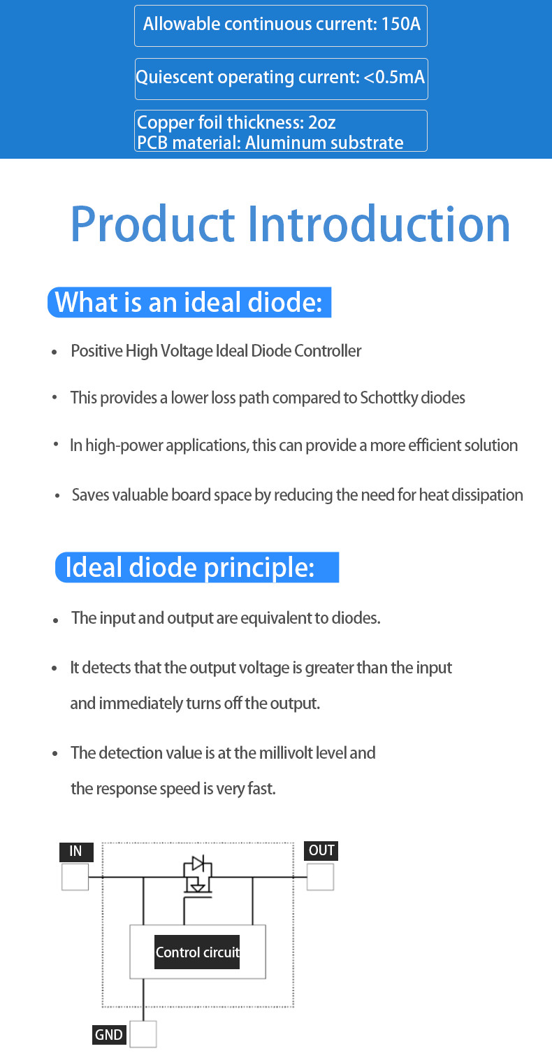 High Voltage Ideal Diode Module 100V 150A For Solar Panels Prevent Backpouring