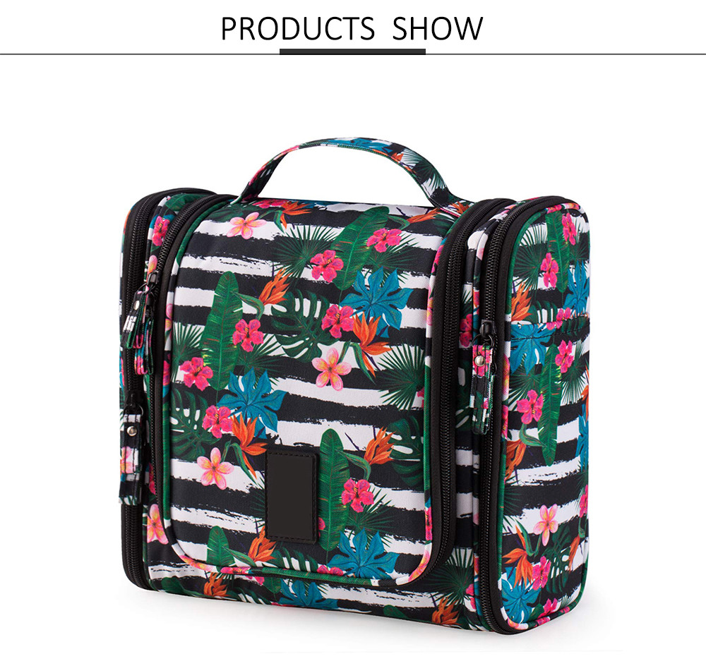 Hawaiian Flower 17 Compartments Non Slip Zipper Hanging Toiletry Bag