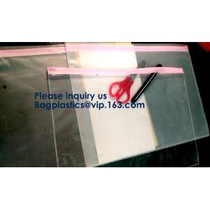 China Document File Zip Bags with Hook Hanger Slider Stationary Pen Pencil Packaging Bags,Office Green Clear Zip Folders PVC F on sale