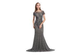 China Women ' S Mermaid Elegant Long Sleeve Evening Dresses Lace V - Neck Dress For Party Gowns factory