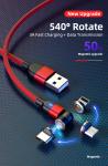 540° rotation USB magnetic cable nylon braided 3 in 1 magnetic cable fast