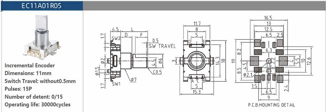 Factory Ec11e15244G1 Model 11mm Metal Shaft Ec11e Series Plug-in Rotary Encoder Single Shaft Knurled Switch Electronic Component
