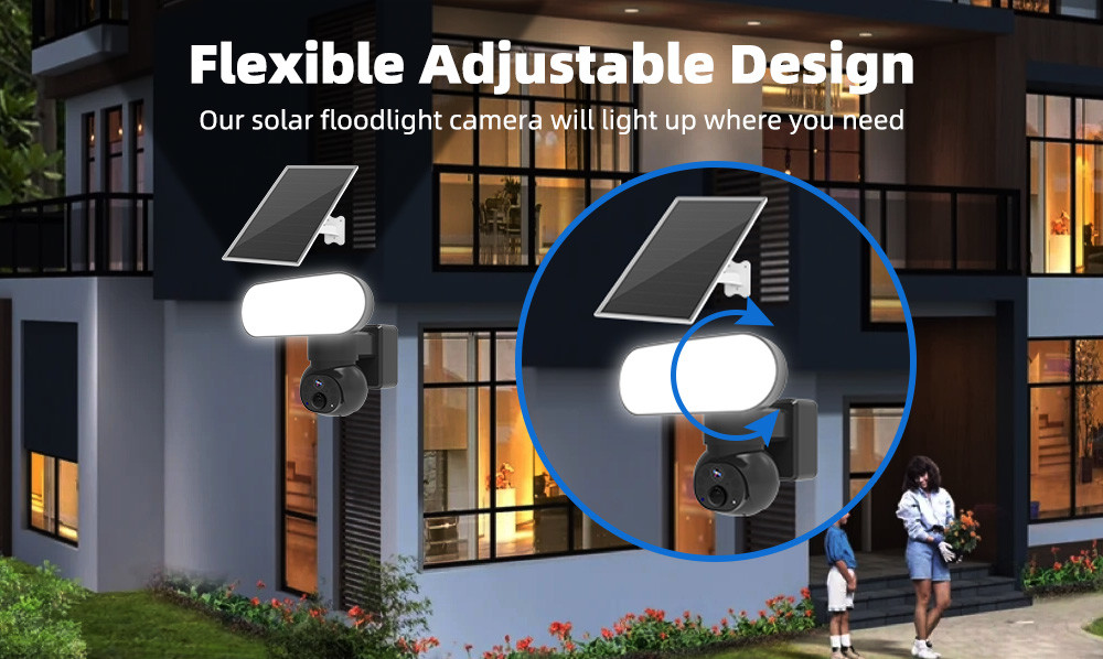 Night Vision IR Waterproof Solar Security Camera With Floodlight Surveillance