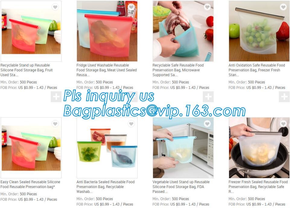 Reusable Leakproof Zipper Preservation Airtight sandwich Zip lockk Cooking Fresh Zip Large Silicone Storage Food Bags With