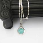Women Jewelry 925 Silver Blue Chalcedony Cubic Zirconia Pendant Necklace (PSJ078
