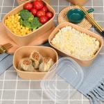 Customized Brand 650ml Rectangle Paper Bowl With Lids