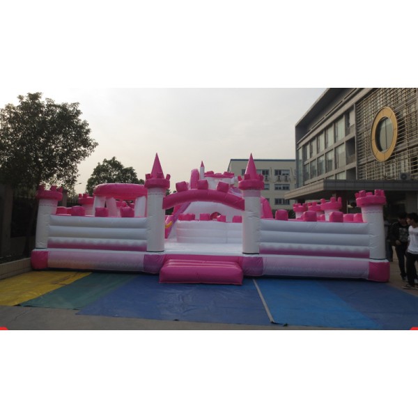 Customize Inflatable Bouncy House pink Inflatable Fun City Inflatable Bounce Castle with Slide for Kids for Sale