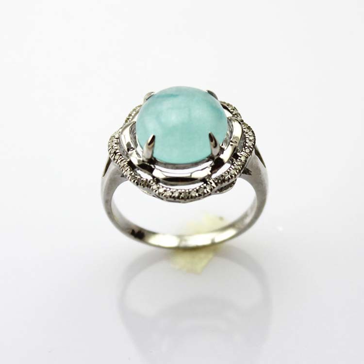 Women Jewelry 925 Silver Ring with Round Blue Chalcedony Cubic Zirconia (F43)