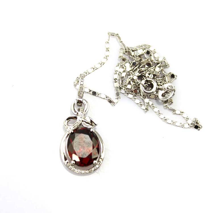 Sterling Silver Oval Pink Zircon Pendant and 925 Silver Chain Necklace (PSJ0268)