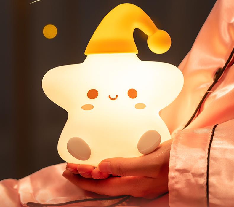 Creative Gift Stars Silicone Pat Lamp Bedroom Bedside Led Small Night Light Cute Children'S Birthday Gift