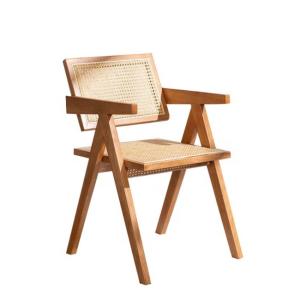 China OEM Service Accepted Dining Room Furniture Designer Nordic Solid Wood Rattan Chair with Backrest factory