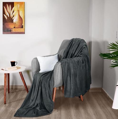 Soft Microfiber Grey Fleece Blanket 300GSM King Size 90x102 Inches by Utopia Bedding