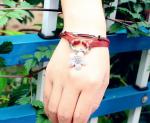 Brown multi strands lucky flower leather bracelets for women