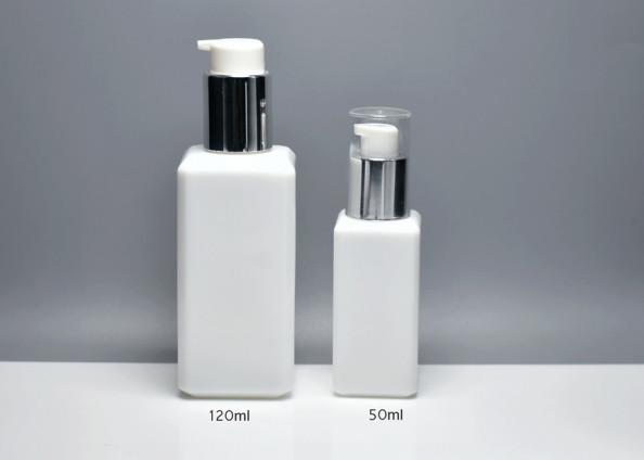 Milk White 50ml 120ml Square Opauqe White Glass Bottles With Lotion Pump, Glass
