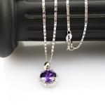 Fine Silver Jewelry Round Amethyst Cubic Zircon Pendant Necklace (PSJ0413)