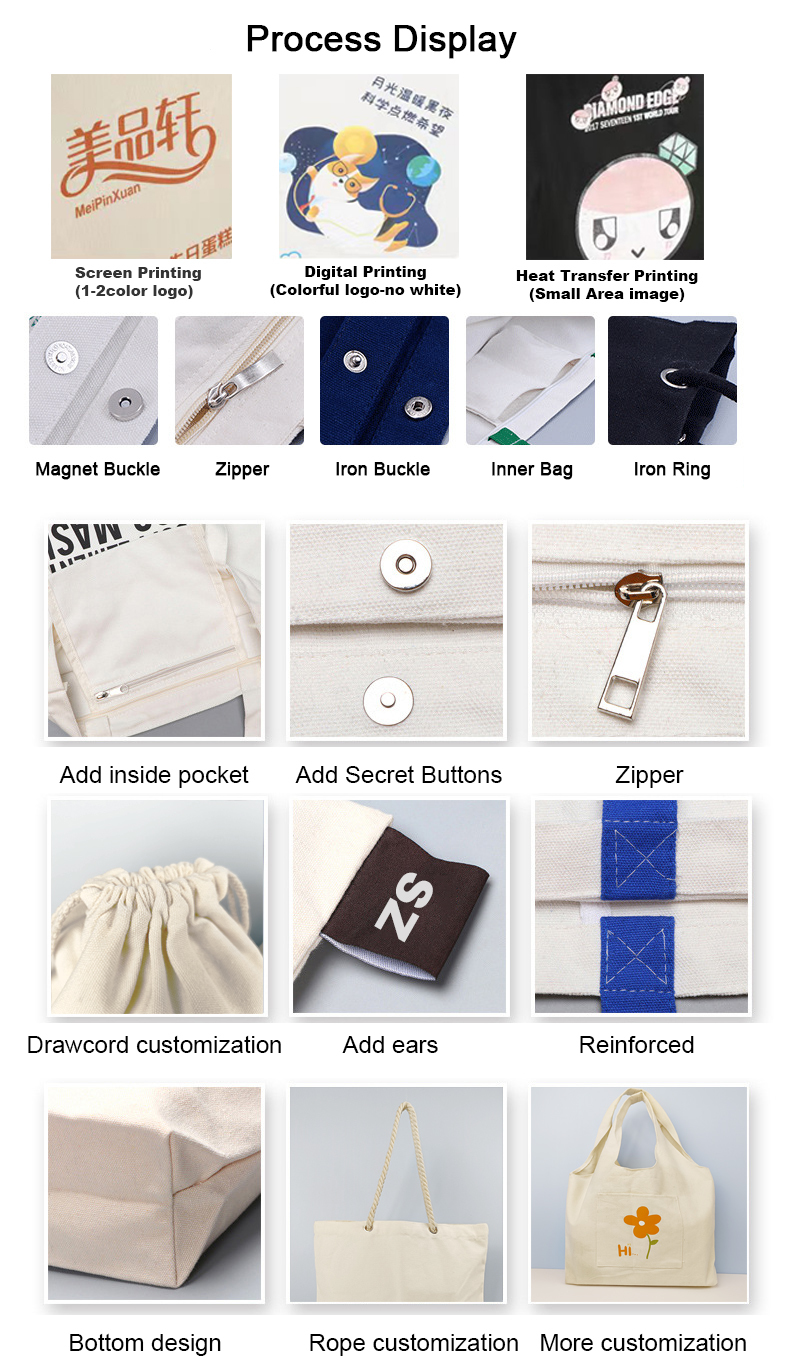 Multifunctional Girl Fashion Diy School Hand Bags Women Reusable Use Customized Logo High Quality Custom Size Fashion Organic Folding Cotton Canvas