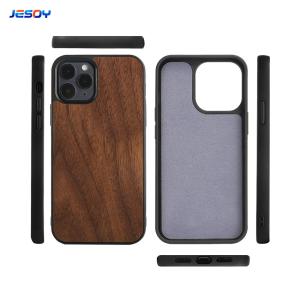 China Smooth Finish Real Wooden Mobile Phone Cover TPU Shockpoof Soft Black factory